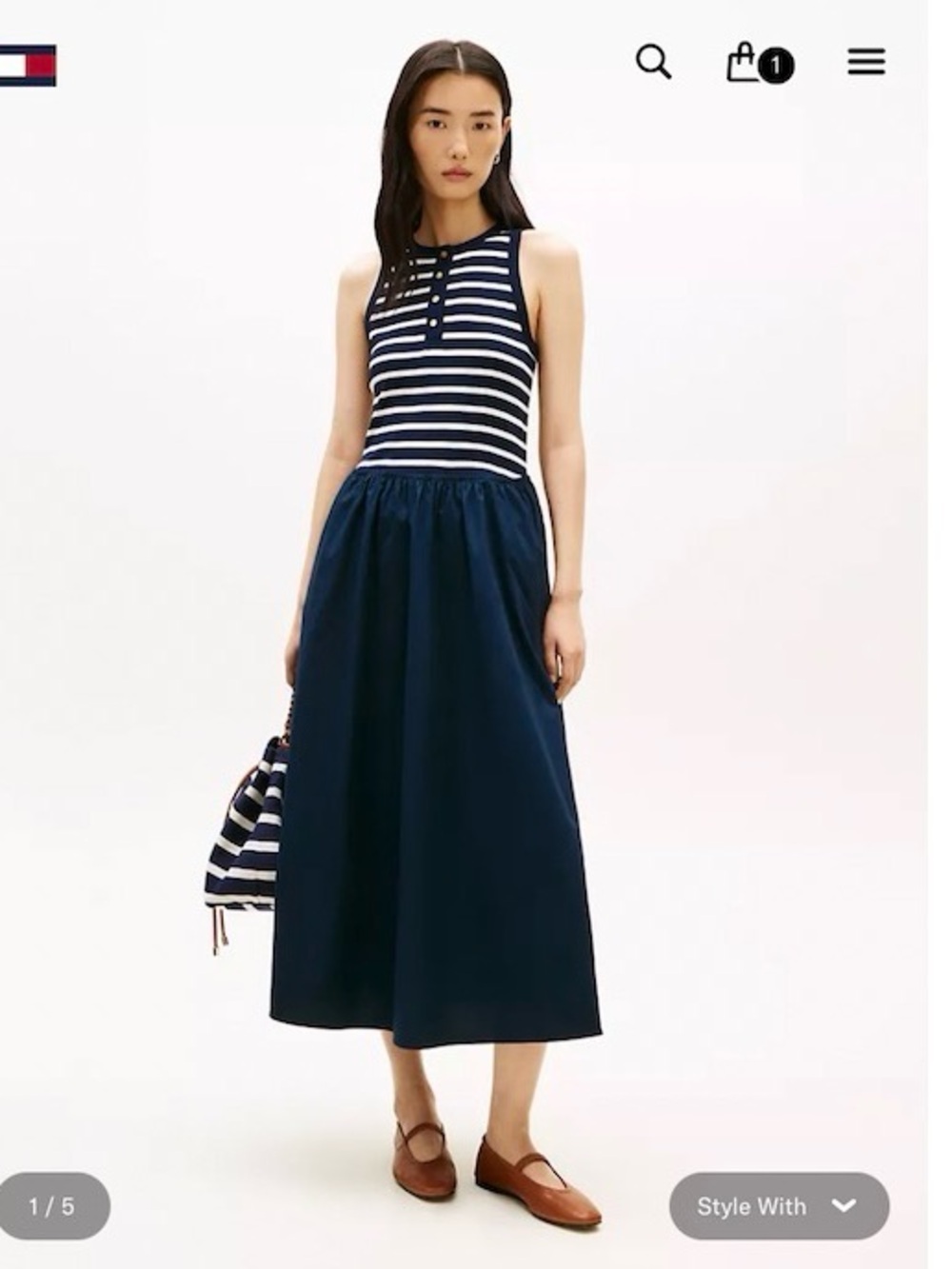 Tommy Hilfiger Navy and White Striped Sleeveless Maxi Dress
